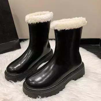 Women Winter Plush Velvet Boots Frosted Chunky Low Heel Round Toe Ladies Knee High Boots Rear Zipper Women Warm Long Botas Shoes 35