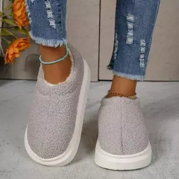 Women Winter Slippers Warm Plush Slip-on Couples Home Floor Shoes Anti-slip Comfortable Flats Female Soft Boots 36 серый