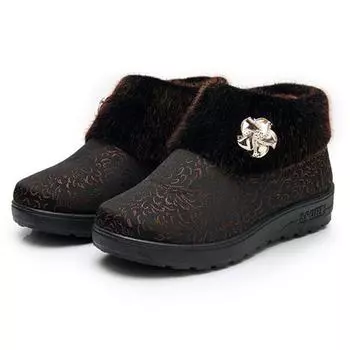 Women Winter Snow Boots Middle-aged and Elderly Plus Velvet Women Winter Boots Warm Thickened Non-slip Ankle Boots 5.5