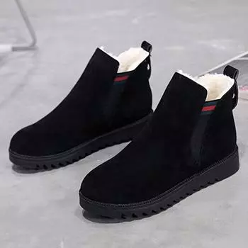 Women Winter Snow Boots New All-match Warm Female Snow Boots British Flat Bottom Plus Velvet Winter Women Boots 5 чёрный