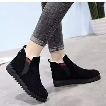 Women Winter Snow Boots New All-match Warm Female Snow Boots British Flat Bottom Plus Velvet Winter Women Boots 5 чёрный