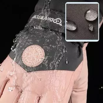 Women Winter Snowboard Ski Gloves Plush Thickened Touch Screen Waterproof Motorcycle Cycling Thermal Warm Snow Gloves розовый