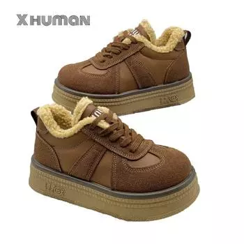 Женские зимние хлопковые туфли с толстой подошвой в стиле ретро, увеличивающие рост, повседневные теплые ботинки для снега до щиколотки 35 коричневый