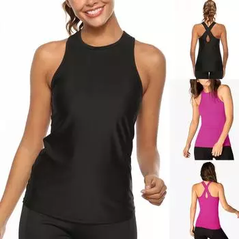 Женщины Тренировки Фитнес Спорт Бег Тонкий Йога Топы Спортивная Одежда Жилет Майка M чёрный