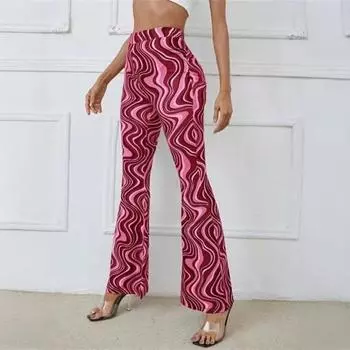 Women Yoga Pants High Waist Water Wave Striped Print Casual Trousers Running Cycling M серый