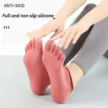 Женские носки для йоги, пять пальцев ног, фитнес, аэробика, танцевальные носки, силиконовые, противоскользящие, пилатес для детей, спортивные носки для начинающих EU 35-40 US 5-9 зелёный