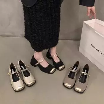 WomenFashion Square Toe Женская мода Туфли Мэри Джейн Мягкая подошва Балетки Роскошные женские брендовые босоножки на каблуках с мелкой пряжкой 35 чёрный