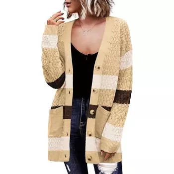 Womens 2024 Long Sleeve Chunky Cable Knit Fall Cardigans Sweaters Button Down Open Front Outerwear with Pockets S абрикосовый