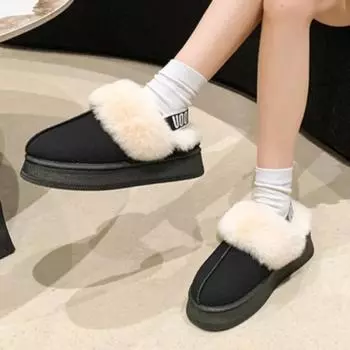 Womens Ankle Boots Winter Home Cotton Shoes 2025 New Furry Design Botas De Mujer Comfortable Thick-soled Warm Snow Boots Zapatos 36 чёрный