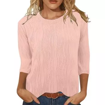 Womens Basic T-Shirts Curved Hem Summer Tops Fitted Tees Clothing L розовый