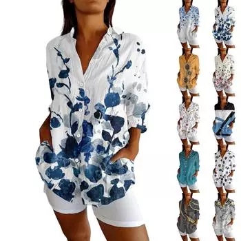 Womens Button Down Shirts Cotton Linen Long Sleeve Dress Shirts Casual Summer Tops Work Blouses L бежевый