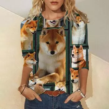 Womens Cat Print Loose T-Shirt Animal Print Long Sleeve Shirt Fashion Clothing 2024 Ladies Cute Print Long Sleeve T-Shirts 5XL