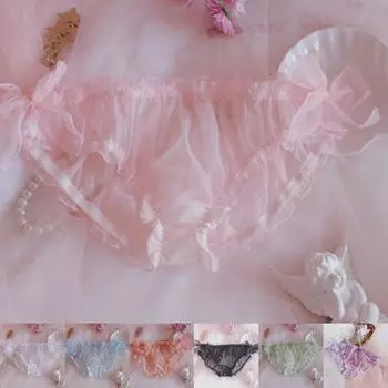 Женские шифоновые кружевные трусики Стильные прозрачные сетчатые трусики Удобная посадка