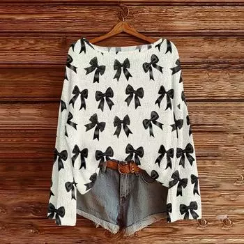 Womens Fall Sweaters Long Sleeve Print Tops Pullover Sweaters Loose Dressy Casual Basic Clothes L