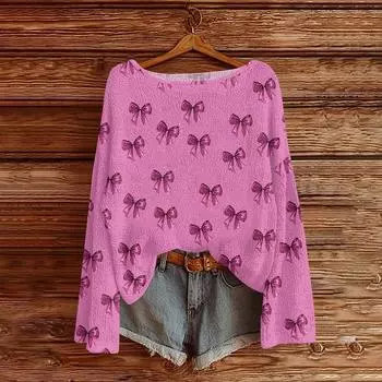 Womens Fall Sweaters Long Sleeve Print Tops Pullover Sweaters Loose Dressy Casual Basic Clothes XL