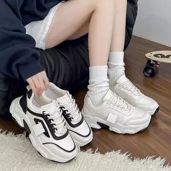 Womens Fashionable Chunky Mesh Sneakers White Breathable & Comfortable Elevator Design - Solid Color for Everyday Walking 36 белый