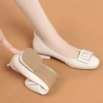 Женские лоферы из искусственной кожи. Туфли без шнуровки на низком каблуке. Удобные туфли на плоской подошве для вождения. Деловая рабочая обувь. Легкие повседневные модельные туфли с квадратным носком. 35 чёрный