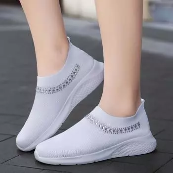Женские туфли на плоской подошве Slip On Shoes For Women Sock Sneakers Fashion Crystal Ladies Shoes Casual Sock Sneakers Zapatos De Mujerjhu7 35