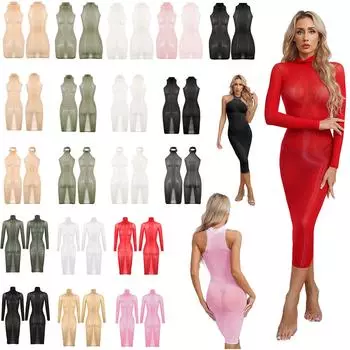 Женское глянцевое облегающее нижнее белье платье из высокоэластичной ткани для ночного клуба One Size