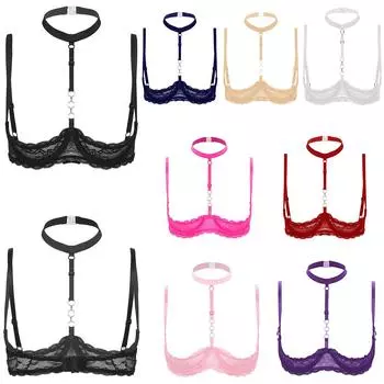 Женский бюстгальтер халтер с О-образным кольцом, на косточках, из прозрачного кружева, пуш-ап бралетт для чувственных комплектов нижнего белья S