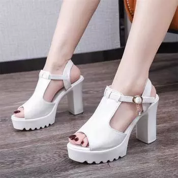 Womens High Heels Sandals Classic Ankle Buckle Platform Shoes Fashion Roman Sandals Female Summer White Open Toe party Pumps 4.5 белый