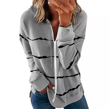 Womens Hoodie Striped Full Zip Long Sleeve Lightweight Sweatshirts Jacket Coat XXL