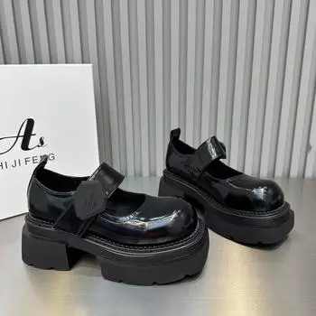 Womens Loafers Shoes Square Toe British Style Clogs Platform Black Flats Oxfords Slip-on Autumn Shallow Mouth Soft Casual Female 35 чёрный