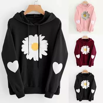 Женский свитер с капюшоном с длинным рукавом и сердцем, джемпер, пуловер с капюшоном, топы, блузка XXXL чёрный