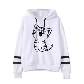 Womens Long Sleeve Stripe Print Jumper Hoodie Sweatshirt Pullover Tops L
