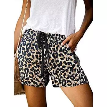 Womens Loose Mini Drawsing Shorts Ladies Loungewear Running Gym Plain Pants Leopard,3XL