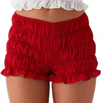 Womens Low Rise Shorts Solid Color/Plaid Tiered Smocked Casual Summer Short Pants M