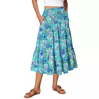 Womens Maxi Skirt Drawstring High Waisted Summer Long Skirts Lightweight Tiered Flowy Floral Pleated Skirts L