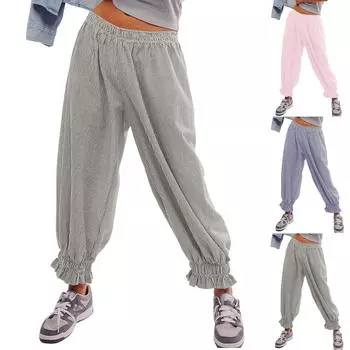 Womens Pajama Pants Elastic Waist Lightweight Striped Cropped Pants with Pockets L чёрный