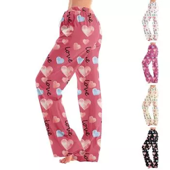 Womens Pajama Pants Sleepwear Casual Drawstring Elastic Waist Pants Comfy Straight Yoga Loose Trousers XXL чёрный