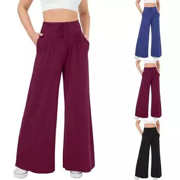Womens Pants Casual Drawstring Elastic Waist Pants Comfy Yoga Loose Trousers S синий