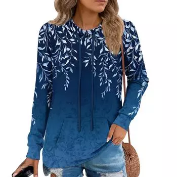 Womens Pullover Hoodies Teen Girls Fashion Hooded Sweatshirt Womans Fall Tunic Top L темно-синий