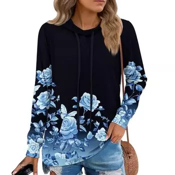 Womens Pullover Hoodies Teen Girls Fashion Hooded Sweatshirt Womans Fall Tunic Top L синий