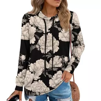 Womens Pullover Hoodies Teen Girls Fashion Hooded Sweatshirt Womans Fall Tunic Top L чёрный