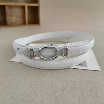 Womens Retro Belt With Oval Shaped Metal Buckle Decoration For Daily Office And White