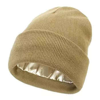 Womens Satin Lined Knit Beanie Hat Acrylic Winter Hats for Women Men Silk Lining Soft Slouchy Warm Cuffed Knitted Hat GZW
