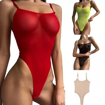 Womens Sheer Mesh Monokini Swimsuit Adjustable Straps Backless High-Cut Design One-Piece Swimwear for Pool Parties L чёрный