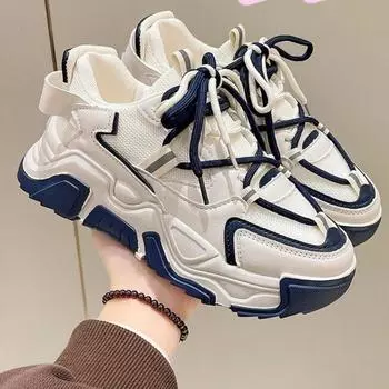 Womens Shoes 2024 New Fashion Breathable Mesh All-match Casual Shoes Lace Up Female Platform Shoes Sneakers Women Zapatos Mujer 35 синий