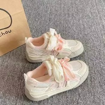 Womens Shoes Fashionable Versatile Platform Casual Board Shoes 2025 Summer New Mesh Breathable Casual Sneakers Zapatos De Mujer 35 розовый