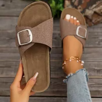 Womens Slippers 2024 European American Summer Non Slip Needle Buckle Flip Flops Big Size 35-43 Women s Sandals Woman Flat Shoes 35 чёрный