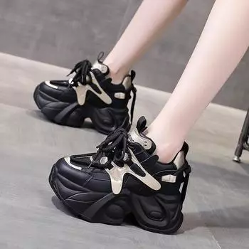 Womens Sneakers Shoes 2024 Fashion Tennis Female Woman-shoes Designer Trainers New Thick Sole Rose High Fabric Lace-Up 34 чёрный