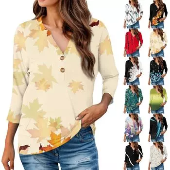 Womens T Shirts 3/4 Sleeve Shirts Striped Patchwork Pullover Summer Spring Tops Blouses Womens Summer Tops L