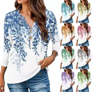 Womens T Shirts 3/4 Sleeve Shirts Striped Patchwork Pullover Summer Spring Tops Blouses Womens Summer Tops L