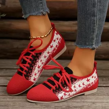 Womens Walking Shoes 2025 New Style Casual Lace-up Design Low Heel Sports Shoes Comfortable Mesh Breathable Outdoor Tennis Shoes 36 красный