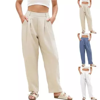 Womens Wide Leg Barrel Pants Elastic High Waisted Side Pocket Palazzo Trousers Business Work Casual Pants L чёрный