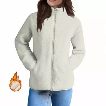 Womens Winter Coats Warm Plush Jackets Open Front Long Sleeve Cardigan Trendy Fuzzy Outerwear XL белый